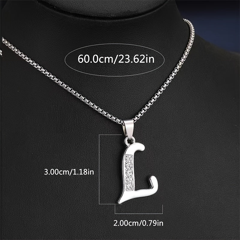 Stainless Steel Hip Hop Initial Necklace, Glass Embedded Alphabet Pendant, Daily Occasion Jewelry, Ideal Graduation Gift, All-Season Accessory, Perfect for Halloween, Daily Wear Jewelry|Hip Hop Style|Glass Embedded Lette