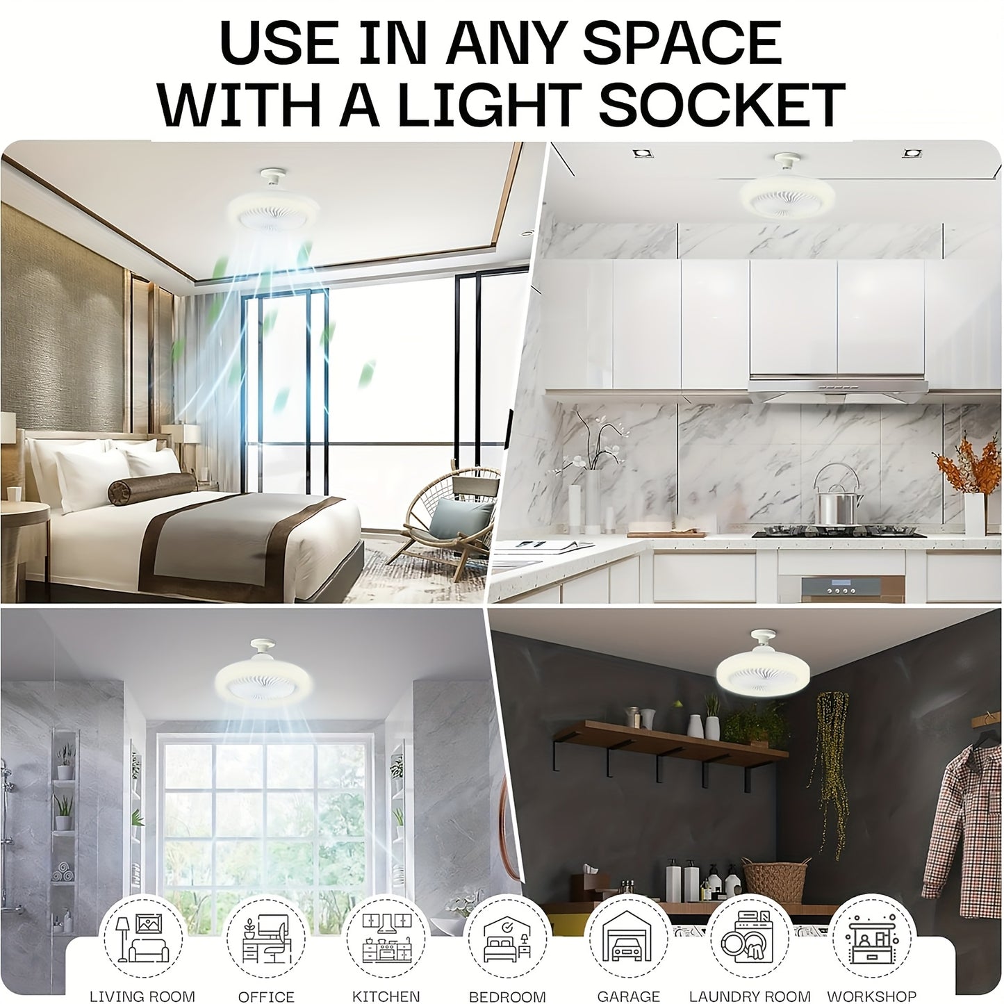 50W 25.4cm LED Smart Ceiling Fan Light with Remote Control, Color Changing and Dimming Features, 2In1 360 degrees Ceiling Fan with Light | E26/27 Socket, Dual Function Cooling and Lighting, Timing, Suitable for for Bedroom, k