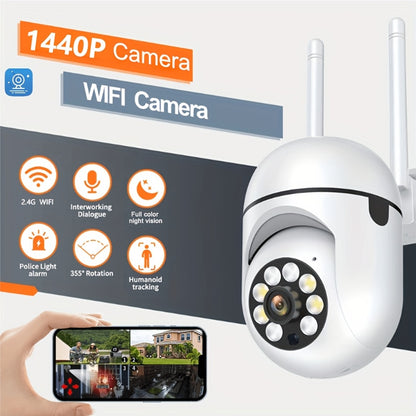 A 1440P Wi-Fi Smart Home Security Camera - 355° Pan-Tilt-Zoom, Color Night Vision, Two-Way Audio, Pet Motion Tracking, Indoor/Outdoor, Wireless, Motion Detection, Real-Time App Viewing, Two-Way Communication - Easy to Instal