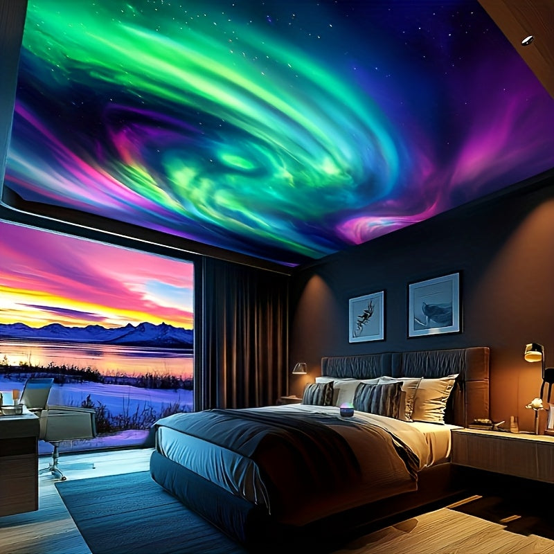 Aurora Borealis Projection Night Light - Black, Plastic, Novelty Toy for Bedroom Ambiance