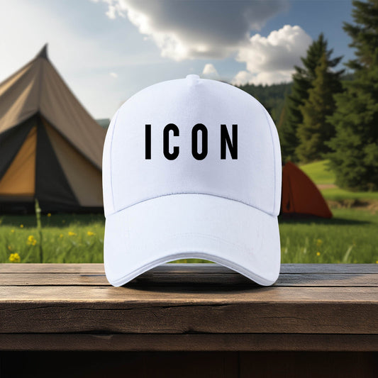 Adjustable Canvas Baseball Cap with "ICON" Print - Lightweight, Casual Style for Men and Women, Polyester, Perfect for Outdoor Activities, Sun Protection Cap|Bold Graphic Cap|Durable