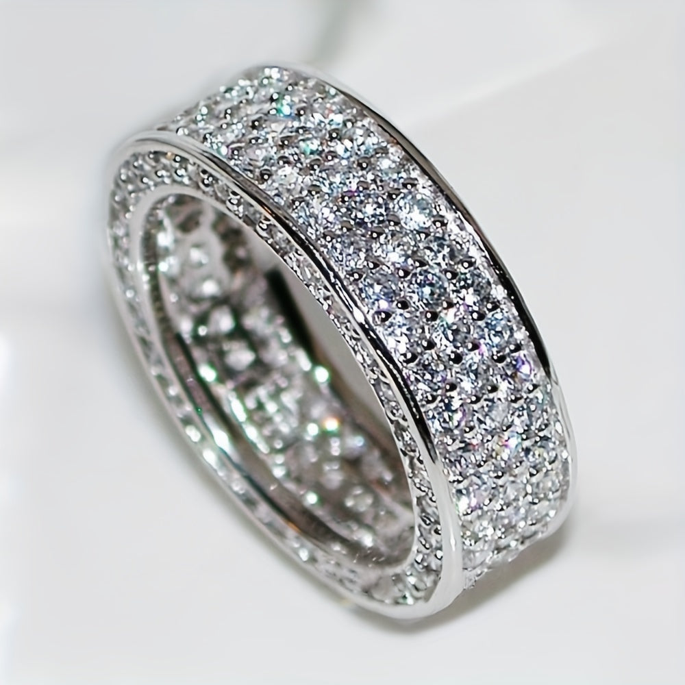 Gorgeous Super Sparkling Zirconia Silver-Plated Ring Fashion Forward Luxury Ring Neutral Ring Men's And Women's Ring Men's Wedding Ring Daily Wear Jewelry