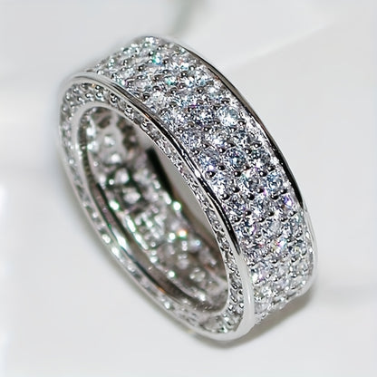 Gorgeous Super Sparkling Zirconia Silver-Plated Ring Fashion Forward Luxury Ring Neutral Ring Men's And Women's Ring Men's Wedding Ring Daily Wear Jewelry