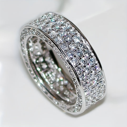 Gorgeous Super Sparkling Zirconia Silver-Plated Ring Fashion Forward Luxury Ring Neutral Ring Men's And Women's Ring Men's Wedding Ring Daily Wear Jewelry
