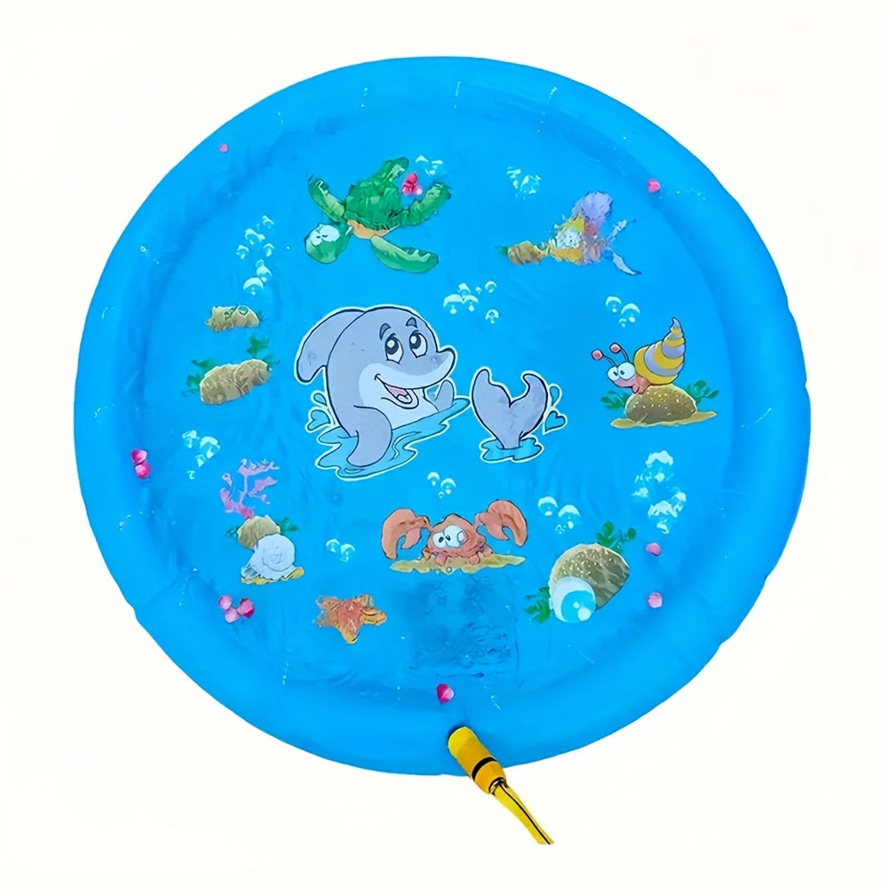 1pc Extra-Large 100.08cm Thick PVC Kids' Water Sprinkler with Marine Life Design - Perfect for Ages 6-8 | Portable & Foldable Inflatable Splash Pad for Outdoor Play, Lawn Fun & Pet Bathing | Blue | Ideal Summer Cool-Down Toy