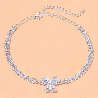 Bling Bling Butterfly Cuban Chain Anklet Inlaid Shiny Rhinestone Hip Hop Style Ankle Bracelet For Women Men