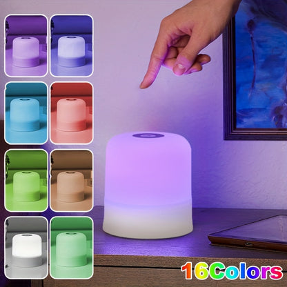 AMill Touch-Controlled USB LED Night Light - Color-Changing, Dimmable Compact Table Lamp for Bedroom Ambiance, 800mAh Rechargeable Battery, 7 Color Modes (Purple, Blue, Green, Red, Pink, White, Cream), Adjustable Brightness,