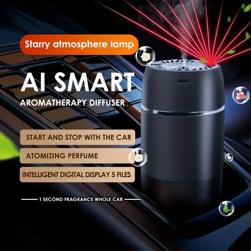 Smart Car Air Freshener with Star Projector, Long-Lasting, USB Rechargeable, Automatic On/Off, Essential Oil Diffuser for Odor Removal, Car Interior Decor Gift for Lovers