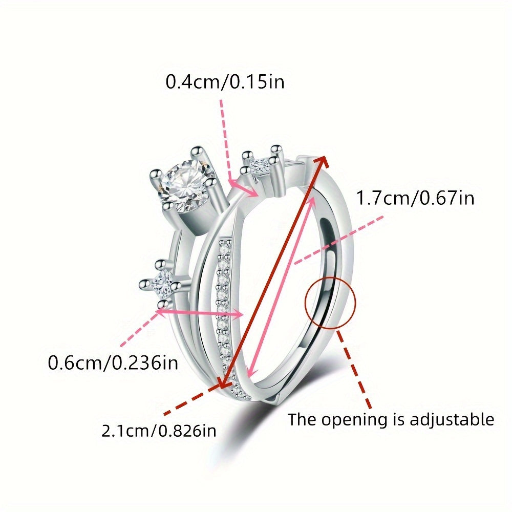 Luxurious Adjustable Starry Sky Ring for Women, Fashionable Engagement Wedding Gift, Geometric Design in Golden, White Golden, Rose Golden - Copper with Synthetic Cubic Zirconia