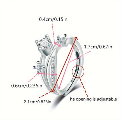 Luxurious Adjustable Starry Sky Ring for Women, Fashionable Engagement Wedding Gift, Geometric Design in Golden, White Golden, Rose Golden - Copper with Synthetic Cubic Zirconia