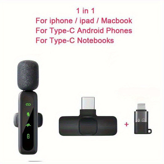 New Wireless Lavalier Microphone, Used for Recording, for Iphone /for Ipad / Macbook for Type-C Android Phones for Type-C Notebooks Live Streaming, And Short Video Reception, 1-To-1, 1-To-2 with Wool Ball And Adapter.