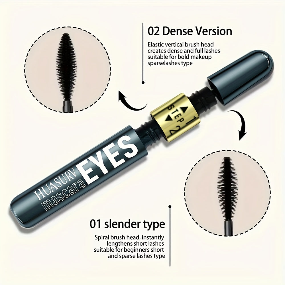1pc HUASURV Dual-Effect Mascara - Natural, Lengthening, Volumizing & Curling - Non-Smudging, Long-Lasting Wear for Stunning Eye Makeup HS4130, Black, with Precision Application Brush, Perfect for Mother'S Day & Holiday Gifts,