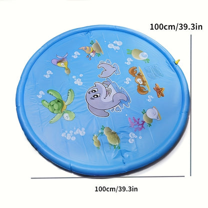 1pc Extra-Large 100.08cm Thick PVC Kids' Water Sprinkler with Marine Life Design - Perfect for Ages 6-8 | Portable & Foldable Inflatable Splash Pad for Outdoor Play, Lawn Fun & Pet Bathing | Blue | Ideal Summer Cool-Down Toy