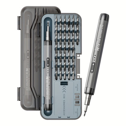 46-In-1 Cordless Electric Screwdriver Set, Silent High Torque Rechargeable Lithium Battery, USB Powered, Multifunctional Portable Household Tool Set with 38 Magnetic Precision Bits, Suitable for Precision Repair Tools Such As