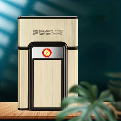 20pcs Cigarettes Capacity Cigarette Box Metal Cigarette Case with Lighter Windproof Torch Lighter Gadgets for Men Stocking Stuffers for Adults, Father's Day Gift, Birthday Day Gift, Christmas Day Gift, Cigarette Pouch