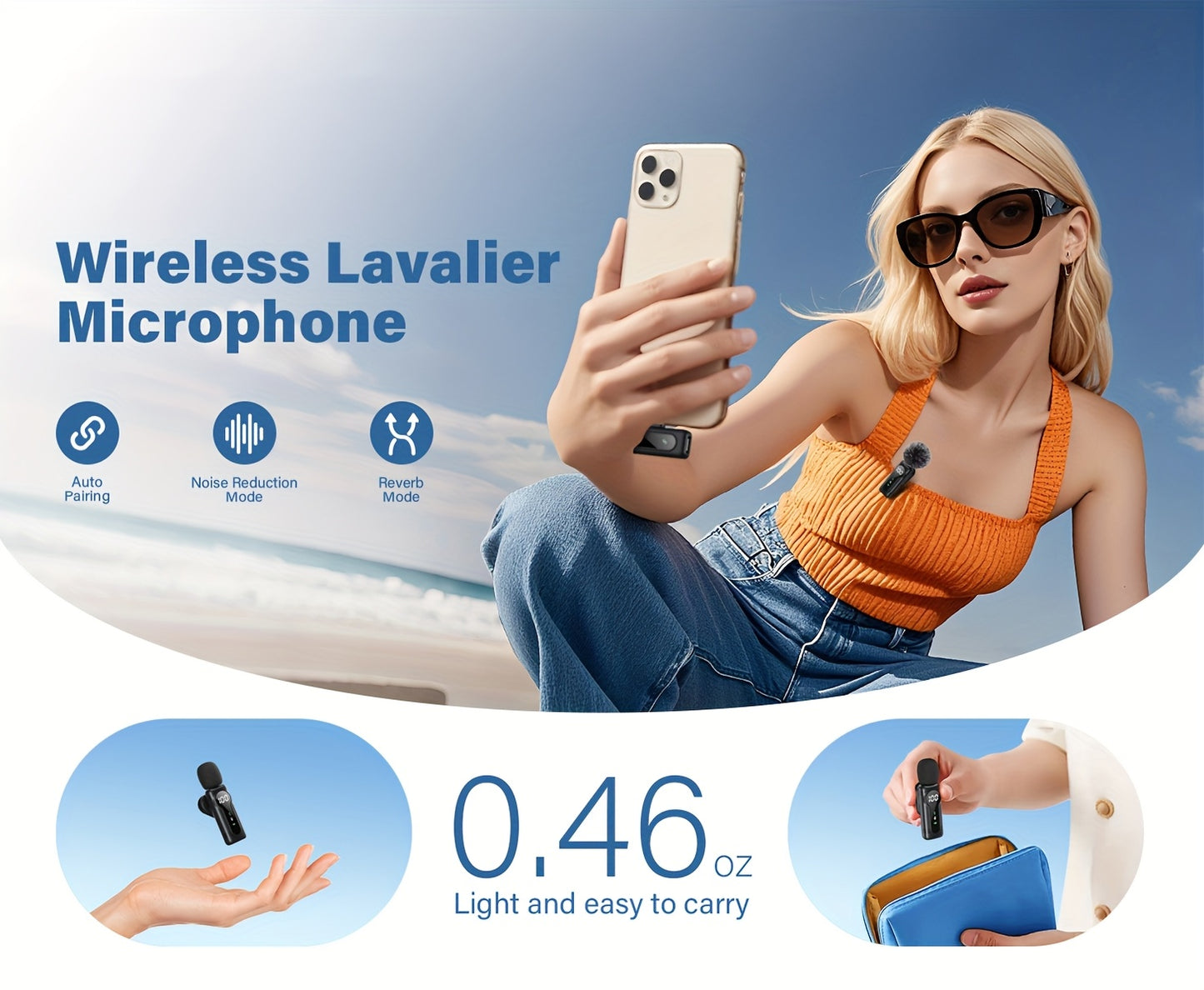 Professional Wireless Lavalier Microphone, Plug-and-Play Clip-On Mic with Auto Pairing Feature, Battery Indicator, Portable Magnetic Mount, Noise Reduction Suitable for iPhone 15/16, Android, USB-C Devices, Live Streaming, Po