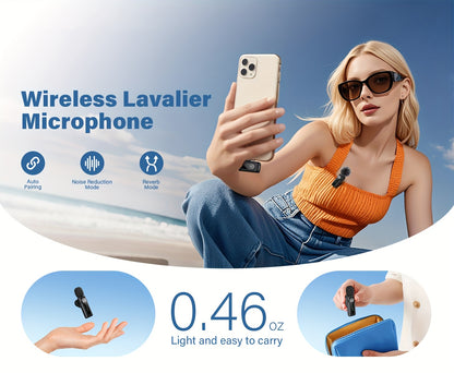 Professional Wireless Lavalier Microphone, Plug-and-Play Clip-On Mic with Auto Pairing Feature, Battery Indicator, Portable Magnetic Mount, Noise Reduction Suitable for iPhone 15/16, Android, USB-C Devices, Live Streaming, Po