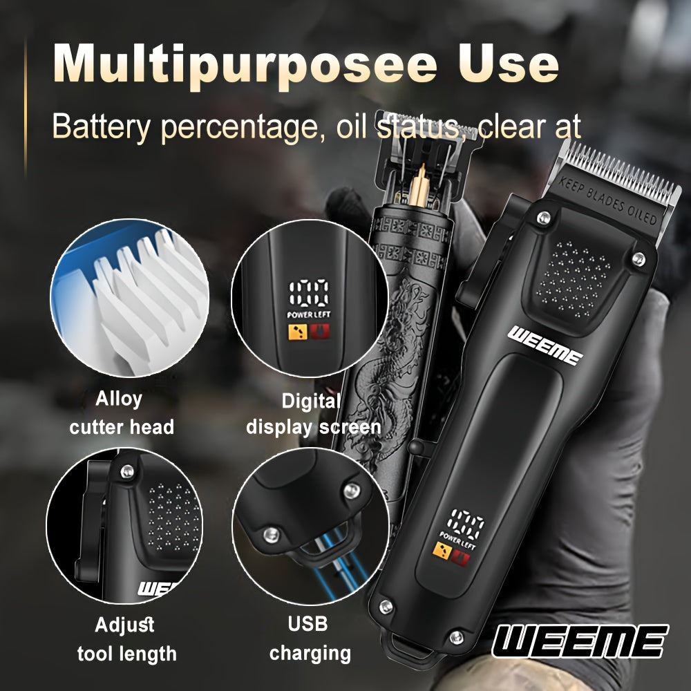 WEEME 3pcs Premium Men's Grooming Set Professional Hair Clipper Kit with Cordless Shaver Beard Trimmer LCD Display & USB Fast Charge Ideal Gift for Father's Day/Birthday/Anniversary (for Dad/Husband/Groom)