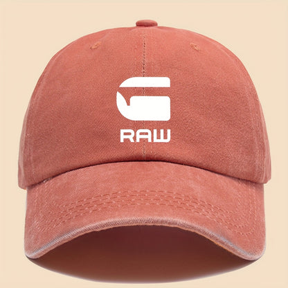 1pc "RAW" Fun Print Baseball Cap in Black with White Text - Breathable & Comfortable, Adjustable Unisex Dad Hat for Men, Women, Teens - Perfect for Beach, Fishing, Outdoor Activities, Father'S Day, Christmas, 4 Seasons, Casua