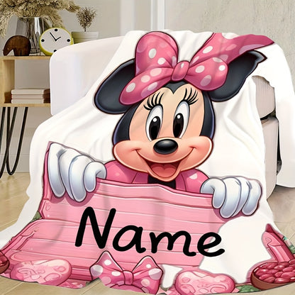 DS83 A Disney Licensed Minnie Name Custom Digital Print Flannel Blanket, Hanging Blanket, Wall Blanket, Shawl Blanket, Cabin Decoration Sofa Bed Blanket, Nap Blanket, Small Throw Blanket, Multi-Purpose Blanket Customized for