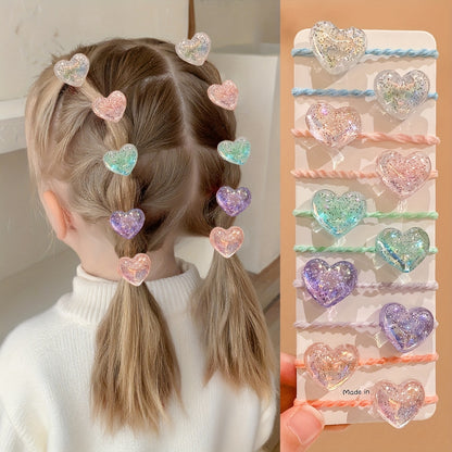 10/20pcs Girls Hair Accessories Colorful Cute Cartoon Bear Heart Star Butterfly Hair Ties for Youngsters