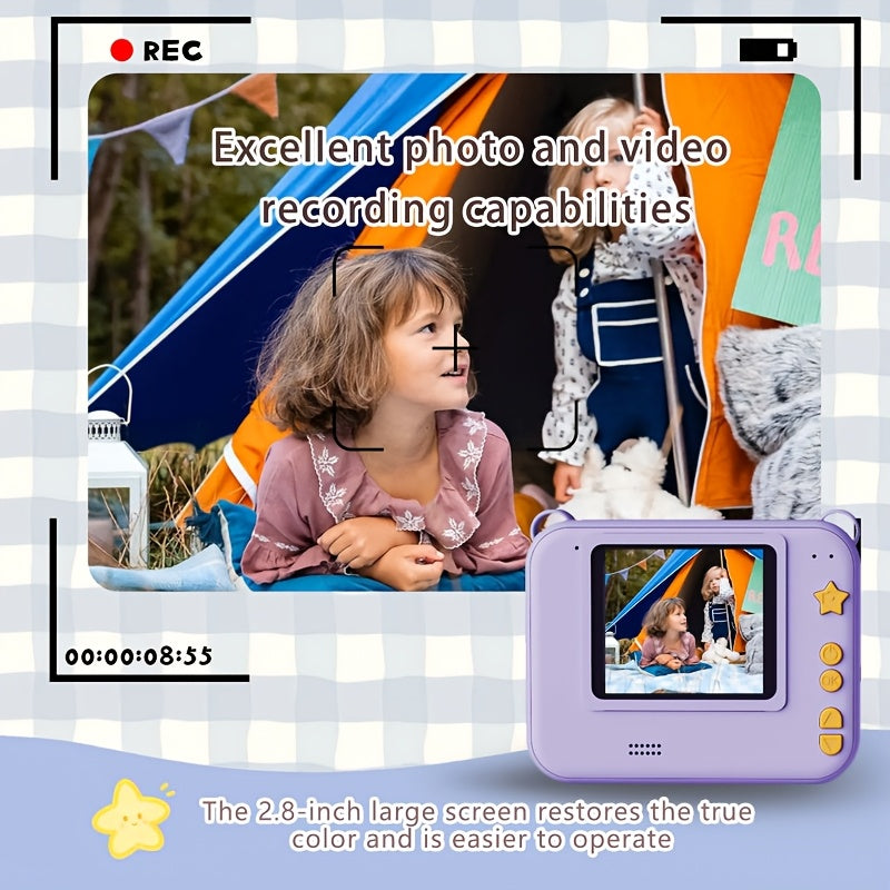 Kids Camera, Instant Print Digital Camera - 1500mAh Rechargeable Battery, Flash, Music, Games, Delayed Printing (10s/5s/3s), USB Charging