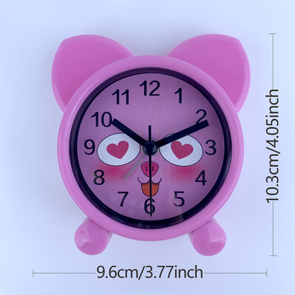 A pink cartoon animal-shaped alarm clock that simulates, silent without ticking, a plastic clock powered by batteries, can be set to remind, suitable for rooms, bedside tables, desks, ideal gift (without batteries)