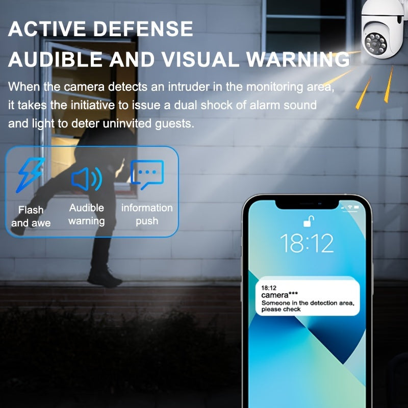 A 1440P Wi-Fi Smart Home Security Camera - 355° Pan-Tilt-Zoom, Color Night Vision, Two-Way Audio, Pet Motion Tracking, Indoor/Outdoor, Wireless, Motion Detection, Real-Time App Viewing, Two-Way Communication - Easy to Instal