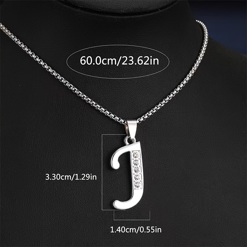 Stainless Steel Hip Hop Initial Necklace, Glass Embedded Alphabet Pendant, Daily Occasion Jewelry, Ideal Graduation Gift, All-Season Accessory, Perfect for Halloween, Daily Wear Jewelry|Hip Hop Style|Glass Embedded Lette