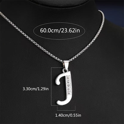 Stainless Steel Hip Hop Initial Necklace, Glass Embedded Alphabet Pendant, Daily Occasion Jewelry, Ideal Graduation Gift, All-Season Accessory, Perfect for Halloween, Daily Wear Jewelry|Hip Hop Style|Glass Embedded Lette