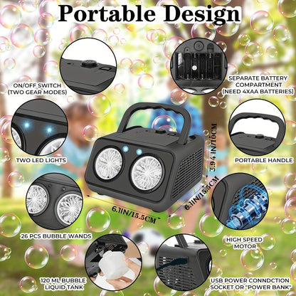 Ultimate Bubble Blaster - 20K+ Bubbles/Min, Dual Fan Portable Outdoor Toy with USB or Battery Power, Perfect for Parties & Christmas Gifts (Bubble Solution & Batteries Not Included)