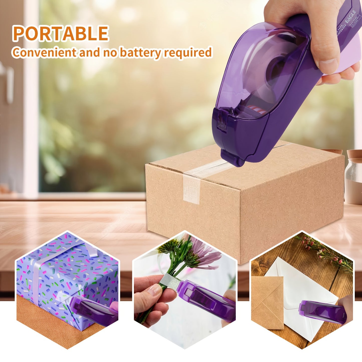 Eagle Automatic Tape Dispenser, Tape Gun Single Handheld Design perfect for Christmas and home gift wrapping, Free 1 Roll of 0.5 Inch (12 mm) and 1 Roll of 0.75 Inch (19 mm) Tapes