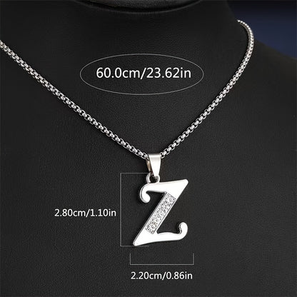 Stainless Steel Hip Hop Initial Necklace, Glass Embedded Alphabet Pendant, Daily Occasion Jewelry, Ideal Graduation Gift, All-Season Accessory, Perfect for Halloween, Daily Wear Jewelry|Hip Hop Style|Glass Embedded Lette