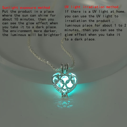 Nooxian Elegant Heart-Shaped Luminous Pendant Necklace - Classic Vacation Style, Glow-in-the-Dark Resin Charm, Copper Chain, Ideal for Daily Wear & Gifts, Valentine'S Day Special, Luminous Jewelry|Classic Necklace|Resin Penda