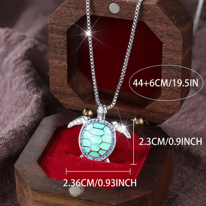 1pc ANGOL Women's Elegant Turtle Pendant Necklace - with Turquoise-like Green Gemstone-like center, Delicate Chain for Birthday, Anniversary, Everyday Jewelry Gift - Year-Round Wearable Necklace for Women, Turtle Jewelry, Spa