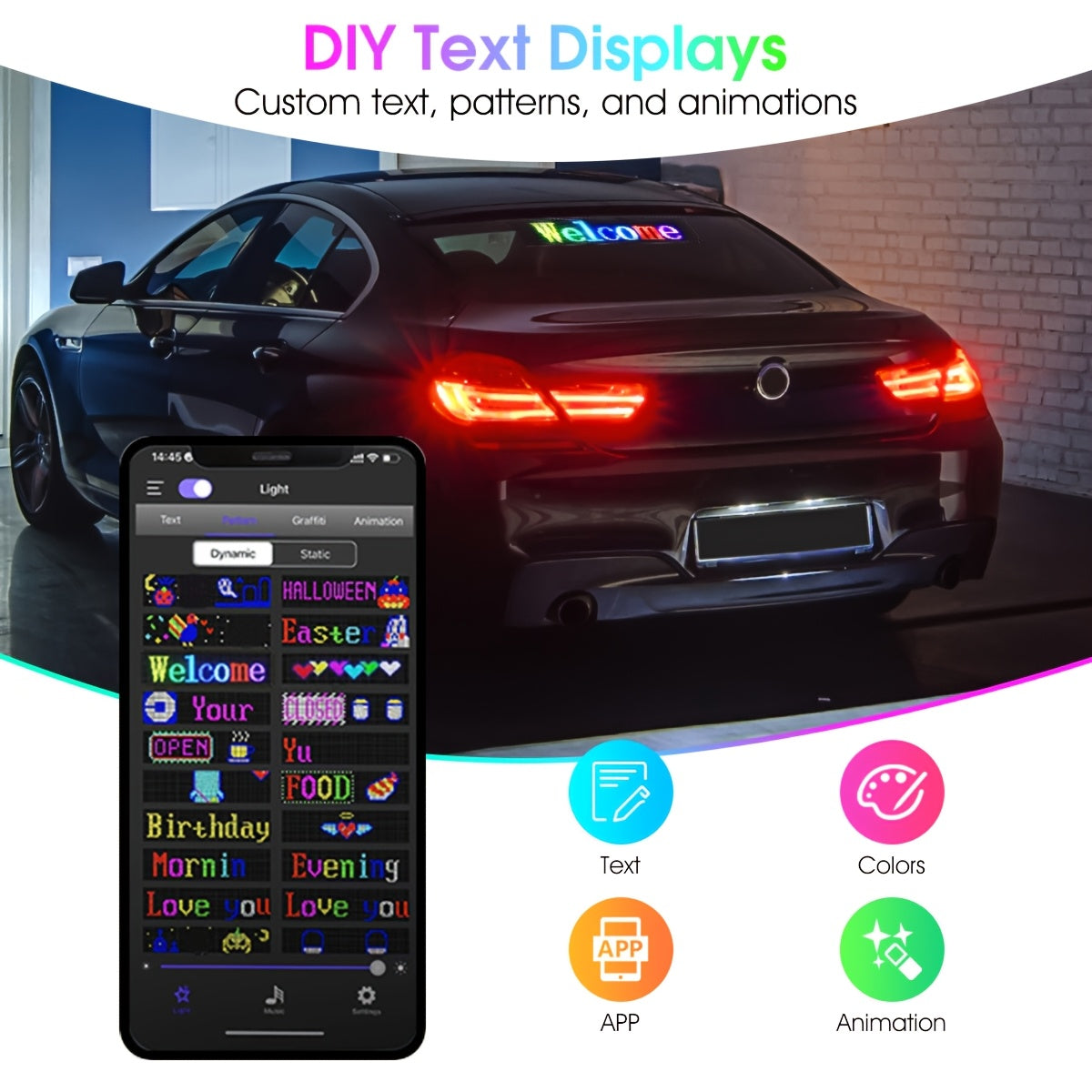 Programmable LED Sign Light with APP & USB Control, Text/Scrolling Messages, Dimmable Brightness, Wireless Smart - Flexible Matrix Panel for Garage, Car Dealership, Store, Home, Valentine's/Christmas Decorations - USB-Powered