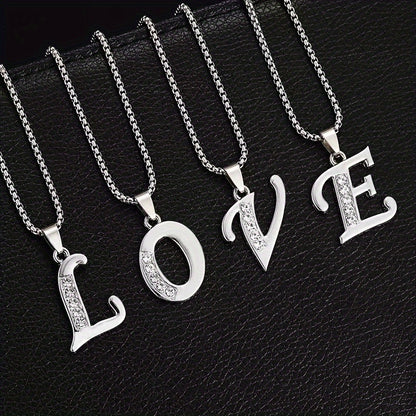 Stainless Steel Hip Hop Initial Necklace, Glass Embedded Alphabet Pendant, Daily Occasion Jewelry, Ideal Graduation Gift, All-Season Accessory, Perfect for Halloween, Daily Wear Jewelry|Hip Hop Style|Glass Embedded Lette