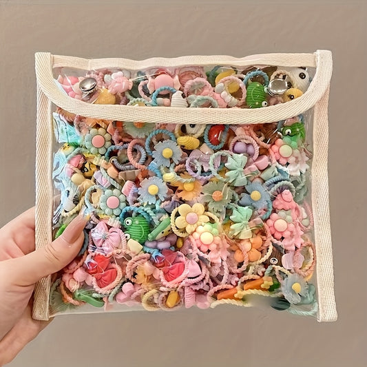 50pcs Girls' Hair Accessories Set - Cartoon Animal & Floral Decorative Headbands, Bohemian Style Plastic Hair Ties with "Hello" & "Happy" Text, Hair Accessories for Girls, Bead For Jewelry Making, Hair Accessory For Girl, Hai