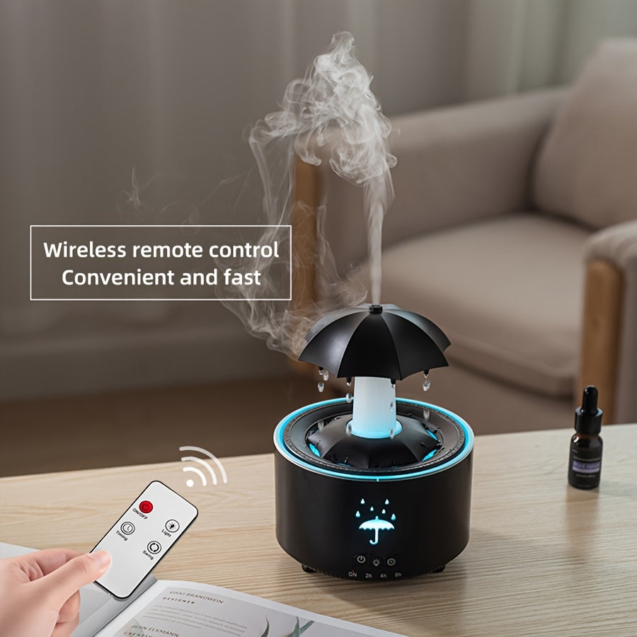 1pc Rotating Umbrella Aroma Diffuser | Humidifier, with Simulated Raindrops, Remote Control, Can Add Essential Oils, Three-Speed Timer, Rotating Raindrop Design, Humidifier | Essential Oils Diffuser, Suitable for Home Relaxat