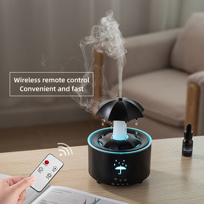 1pc Rotating Umbrella Aroma Diffuser | Humidifier, with Simulated Raindrops, Remote Control, Can Add Essential Oils, Three-Speed Timer, Rotating Raindrop Design, Humidifier | Essential Oils Diffuser, Suitable for Home Relaxat