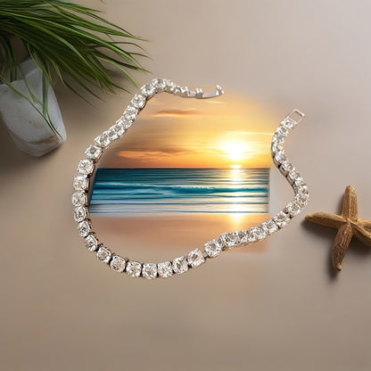 1pc Alloy Hip Hop Tennis Bracelet with Shiny Zirconia for Men and Women, Trendy Unplated Chain Wrist Jewelry for Daily and Party Accessory