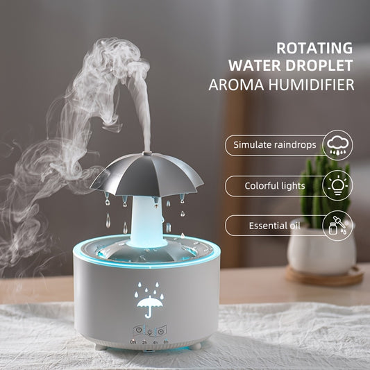 1pc Rotating Umbrella Aroma Diffuser | Humidifier, with Simulated Raindrops, Remote Control, Can Add Essential Oils, Three-Speed Timer, Rotating Raindrop Design, Humidifier | Essential Oils Diffuser, Suitable for Home Relaxat