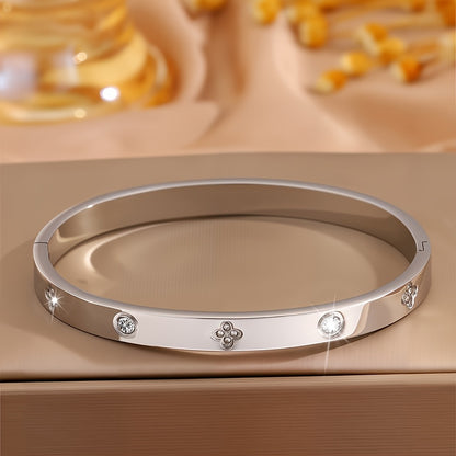 1pc Stainless Steel Bracelet - Four Leaf Clover Charm Jewelry, Non-Tarnish/Damage-Resistant Men's Everyday & Formal Wear, Year-Round Minimalist Jewelry Gift for Birthdays, Anniversaries, Housewarming - Durable Stainless Steel