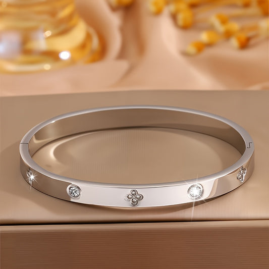 1pc Stainless Steel Bracelet - Four Leaf Clover Charm Jewelry, Non-Tarnish/Damage-Resistant Men's Everyday & Formal Wear, Year-Round Minimalist Jewelry Gift for Birthdays, Anniversaries, Housewarming - Durable Stainless Steel