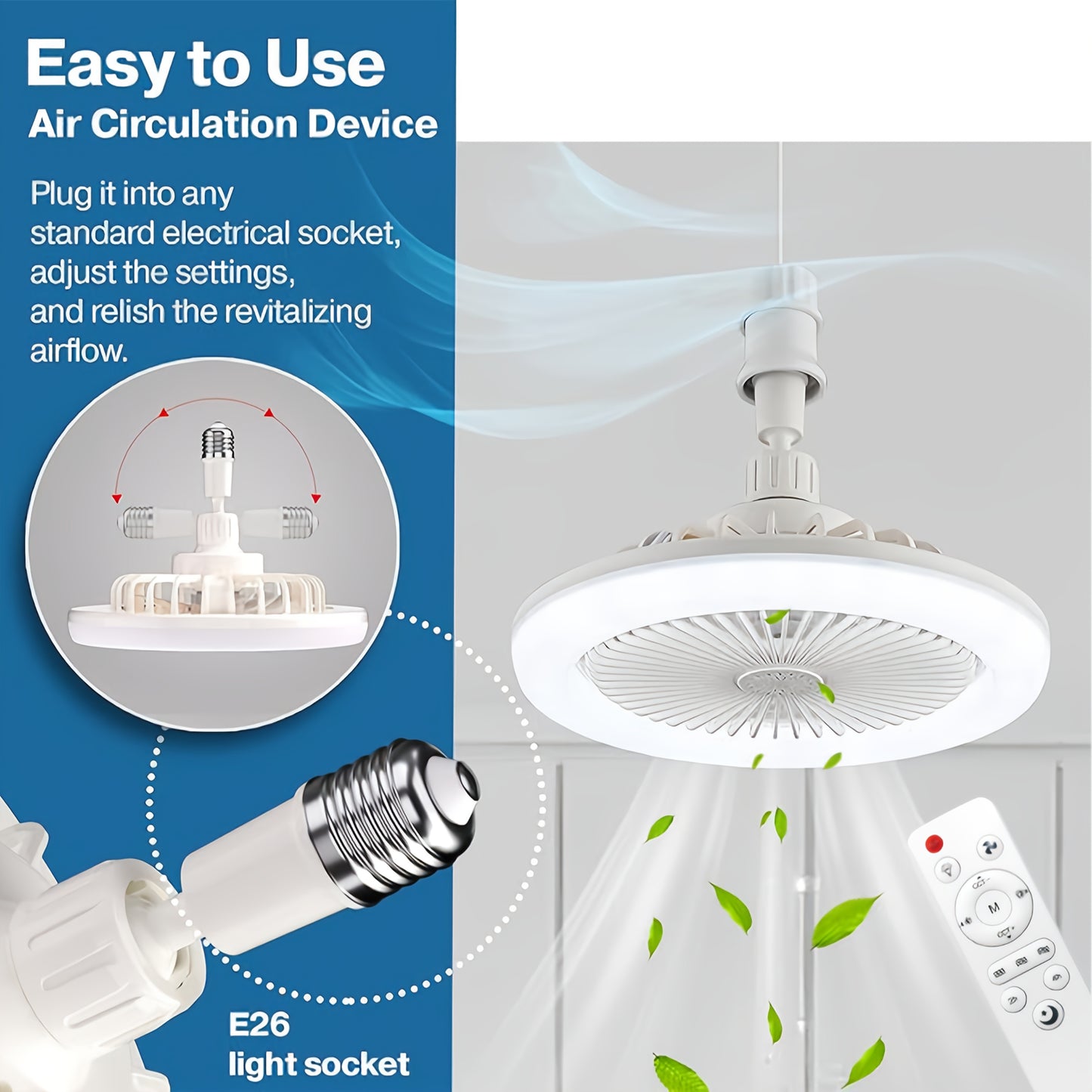 50W 25.4cm LED Smart Ceiling Fan Light with Remote Control, Color Changing and Dimming Features, 2In1 360 degrees Ceiling Fan with Light | E26/27 Socket, Dual Function Cooling and Lighting, Timing, Suitable for for Bedroom, k