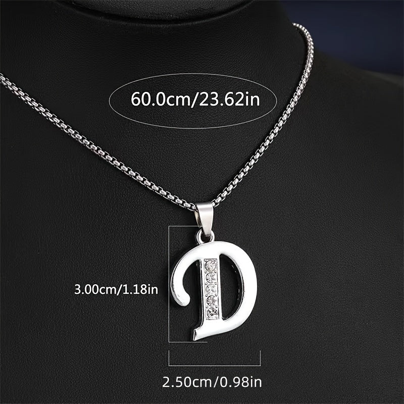 Stainless Steel Hip Hop Initial Necklace, Glass Embedded Alphabet Pendant, Daily Occasion Jewelry, Ideal Graduation Gift, All-Season Accessory, Perfect for Halloween, Daily Wear Jewelry|Hip Hop Style|Glass Embedded Lette