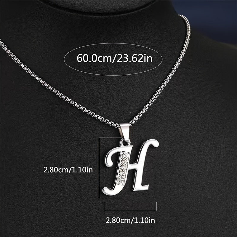 Stainless Steel Hip Hop Initial Necklace, Glass Embedded Alphabet Pendant, Daily Occasion Jewelry, Ideal Graduation Gift, All-Season Accessory, Perfect for Halloween, Daily Wear Jewelry|Hip Hop Style|Glass Embedded Lette