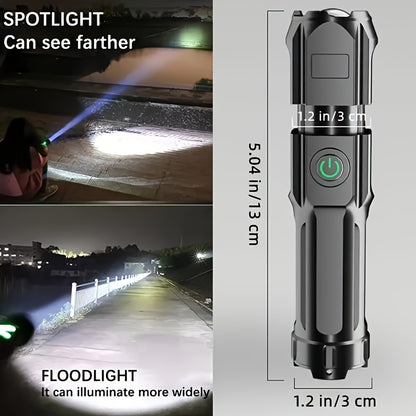 1pc Portable Super Bright Zoomable Flashlight, Rechargeable Long Shot ABS Strong Light Dimming Flashlight, Telescopic Zoom Torch For Outdoor ABS Material