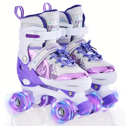 Lixada Adjustable Roller Skates, Non-Slip Wheels, Lightweight Design For Beginners & Training, Purple & White, Size M, EU 32-36