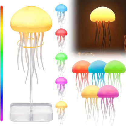 1pc LED Jellyfish Light, RGB Gradient Night Light with Dancing Legs and Touch Sensor Rechargeable Cute Desk Lamp Suitable for Bedroom, Living Room (Hanging + Base)